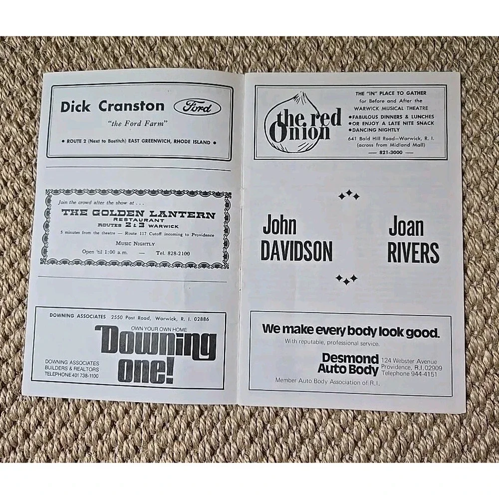Rare Joan Rivers/John Davidson Warwick Musical Theatre RI Program 7/8-7/13, 1974